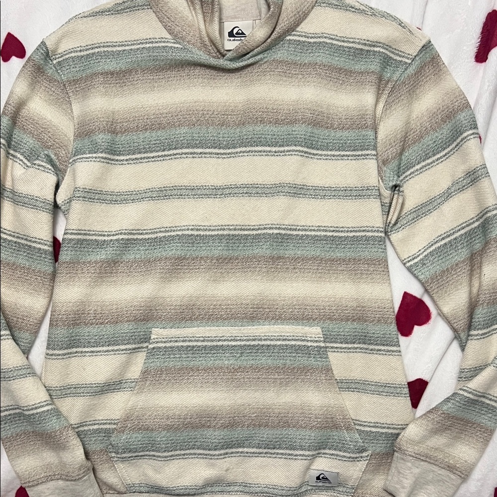 Quiksilver Men's Crewneck Sweater - Cream and Gray Stripes
